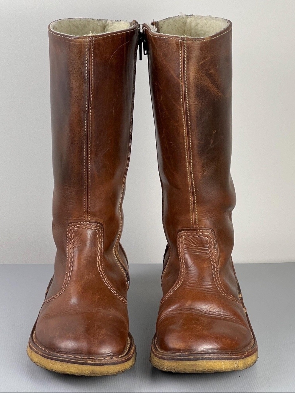 Womens DUCKFEET Vejla Brown Leather Shearling-Lined Tall Boots